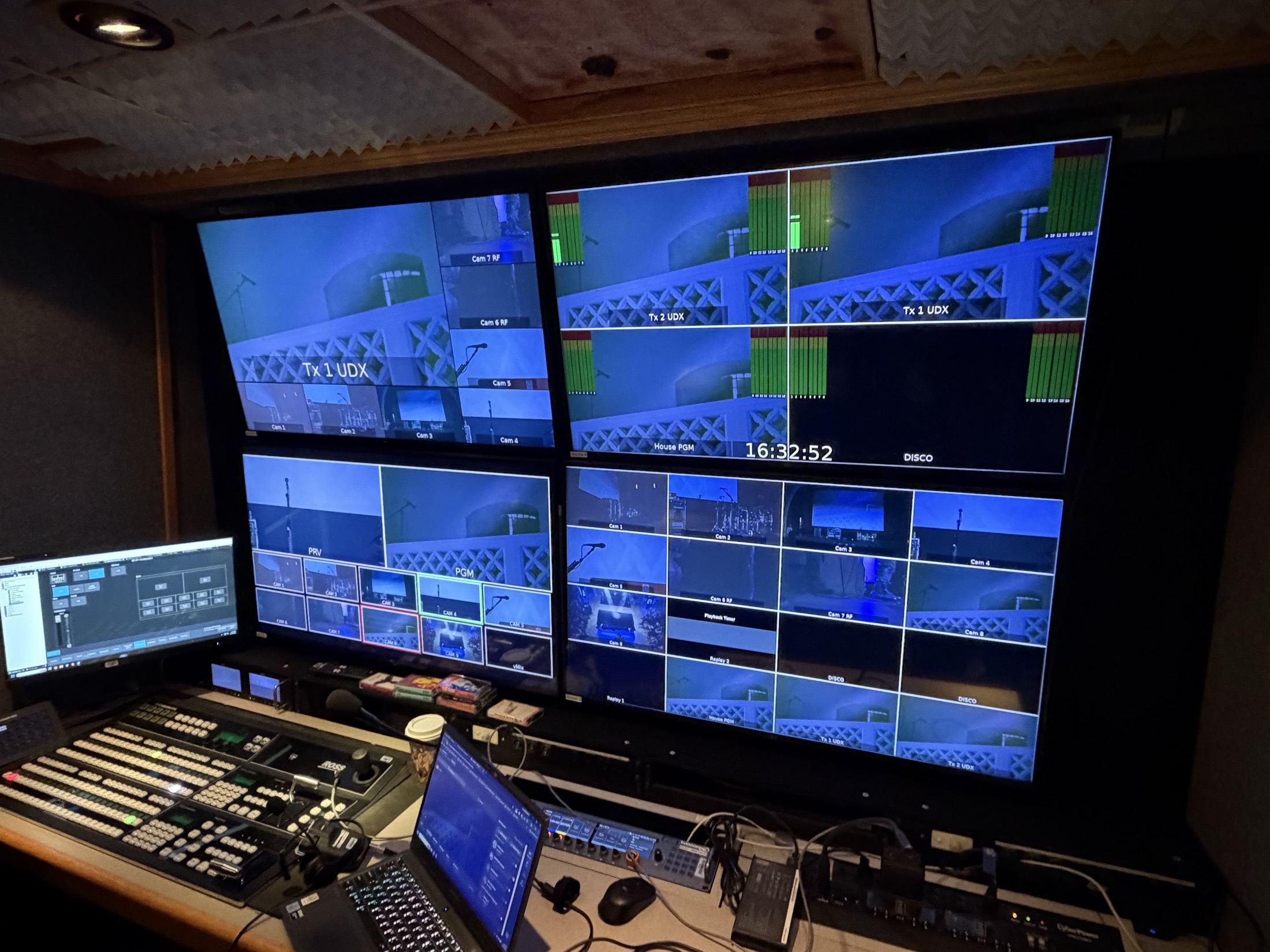 Inside the tvacom broadcast truck — multiview wall and switcher
